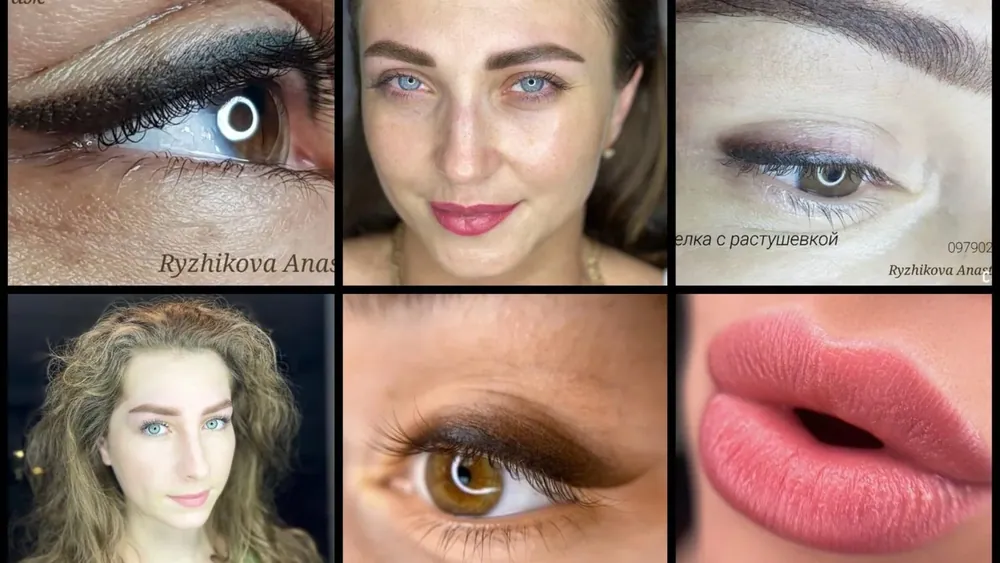 Eksempler på permanent makeup: bryn, eyeliner og læber